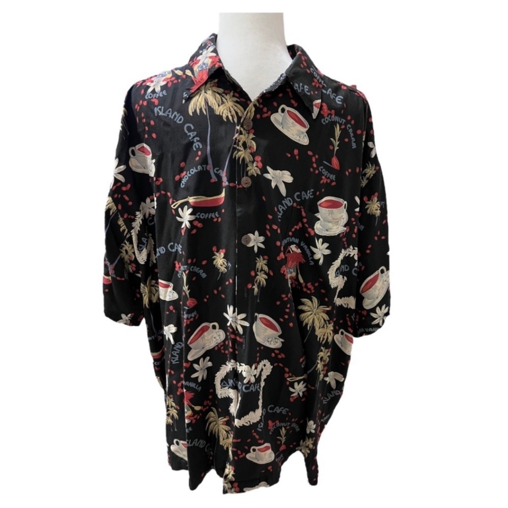 Kahala Hula Island Cycles button Down Men's Hawaiian Shirt Wooden Buttons XL